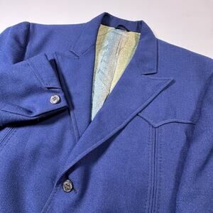 VTG 70s Lasso Las Vegas Western Mens Blazer 44 Navy Rodeo Cowboy Coat Jacket